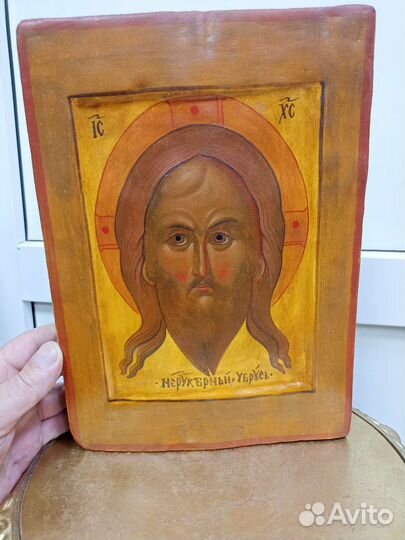 Икона старинная Спас мокрая борода