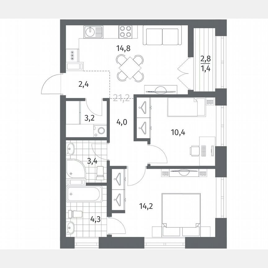 2-к. квартира, 58,1 м², 7/12 эт.
