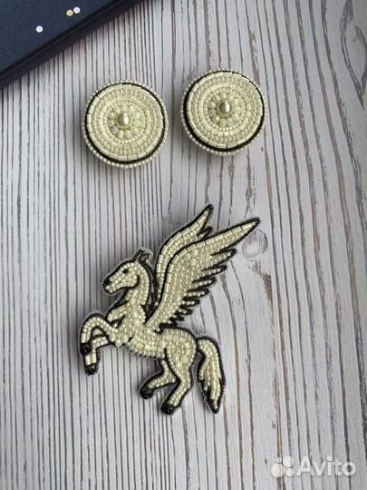 Брошь пегас+серьги