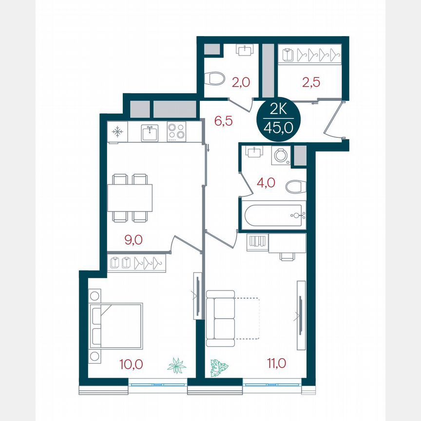 2-к. квартира, 45 м², 17/32 эт.