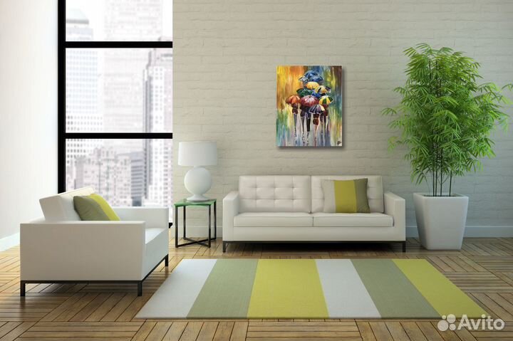 Картина живопись маслом Цветные зонтики холст