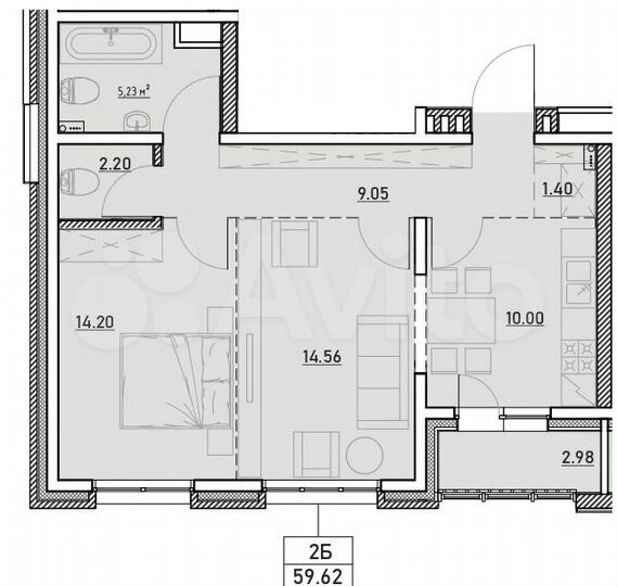 2-к. квартира, 59,6 м², 4/13 эт.