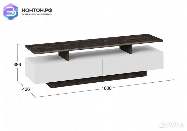 Тумба под тв Монтана тип 1 белый / ателье темный г