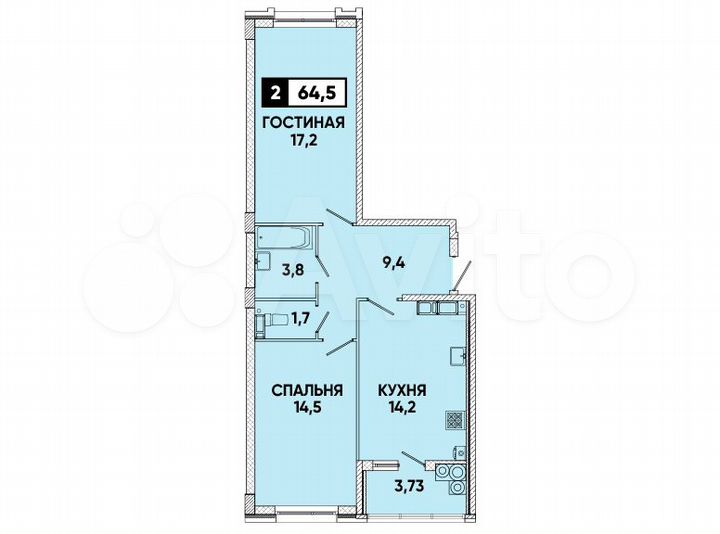 2-к. квартира, 64,5 м², 16/16 эт.