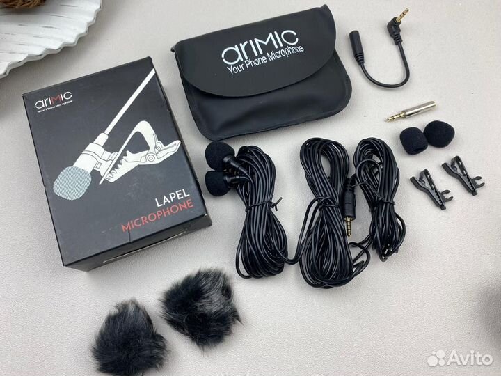 Микрофон петличный двойной AriMic Dual Head