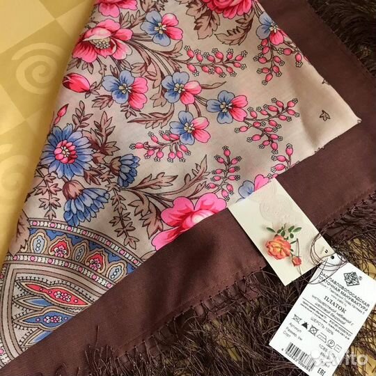 Павловопосадский чистошерстяной платок с бахромой