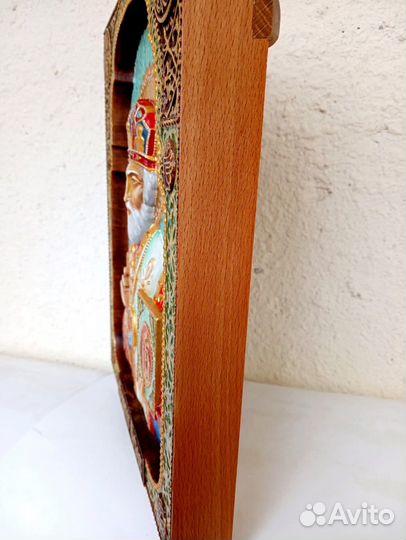 Икона резная «Николай Чудотворец» массив Бук