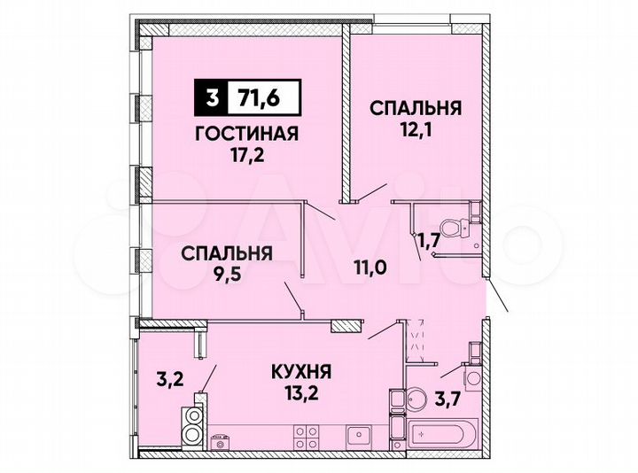 3-к. квартира, 72 м², 16/24 эт.