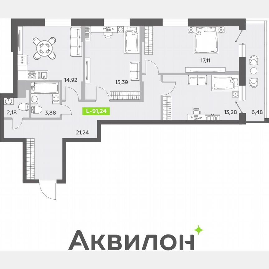 3-к. квартира, 90,7 м², 5/13 эт.