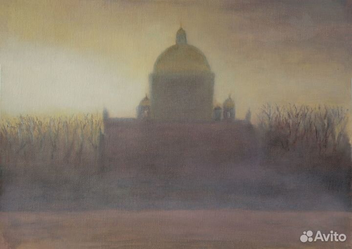 Картина утро туманное Петербург холст маслом