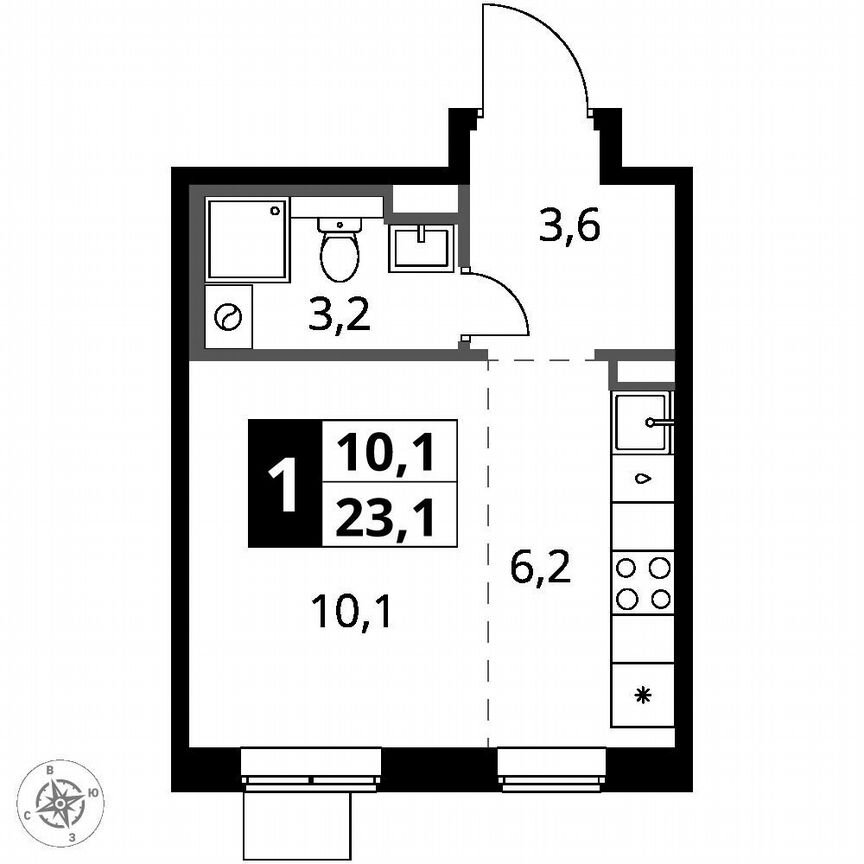 Квартира-студия, 23,1 м², 14/14 эт.