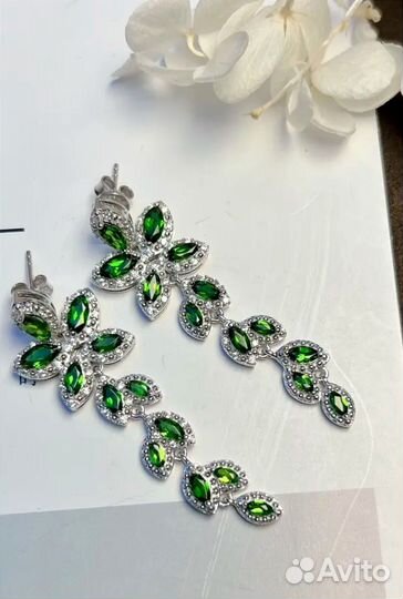 Серьги серебро 925 пробы с диопсидами