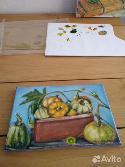 Картина маслом,холст, натюрморт,Тыквы