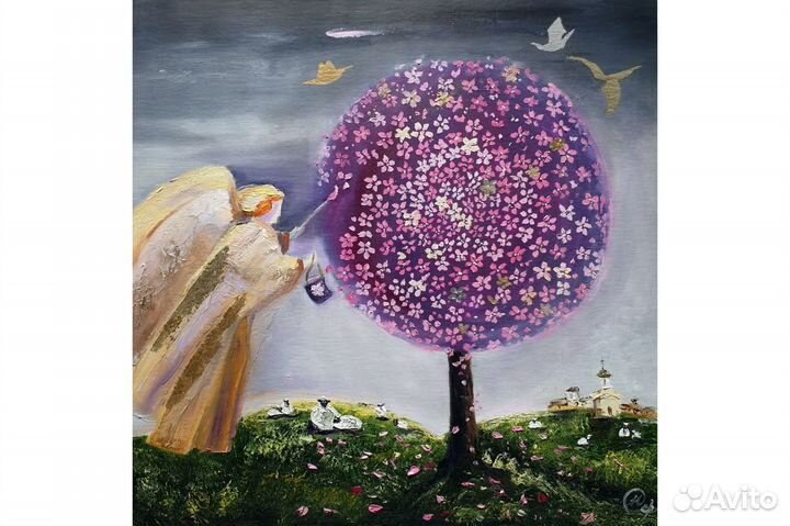 Картина Ангел и Дерево маслом 40х40 на заказ