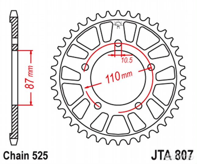 Звезда задняя JT JTA807.44 SV650 99-09