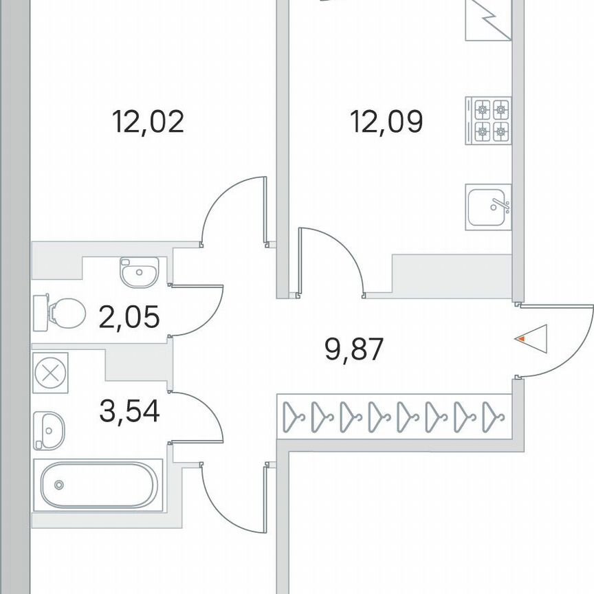 2-к. квартира, 54,2 м², 3/5 эт.