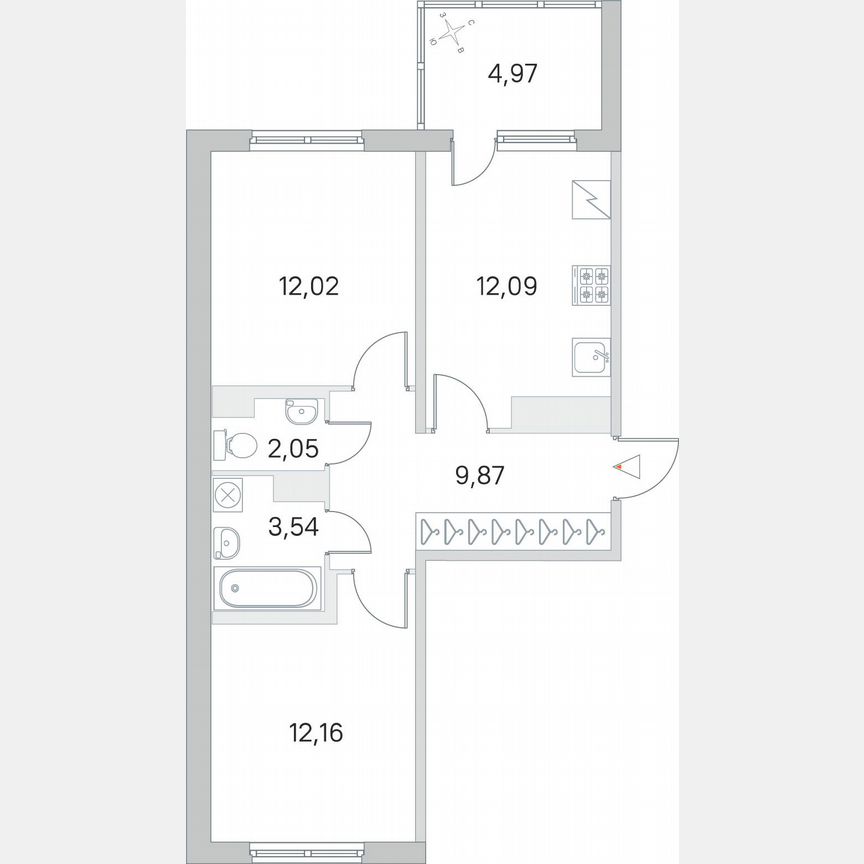 2-к. квартира, 54,2 м², 3/5 эт.