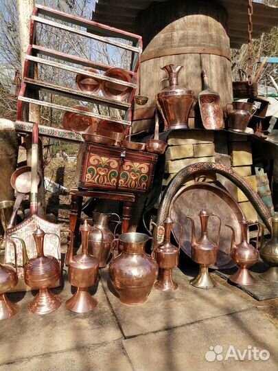 Медный кувшин старинный, медная посуда