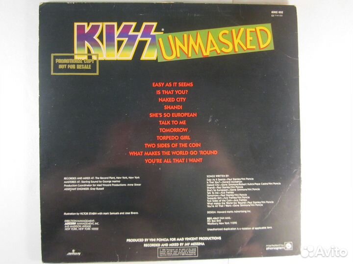 Kiss – Unmasked - LP USA 1st press 1980