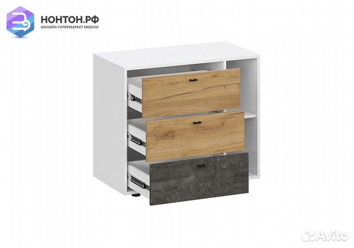 Комод Анри с 3-мя ящиками белый текстурный / дуб з