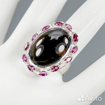 Серьги, кольцо серебро раухтопаз разм.18,5 С059