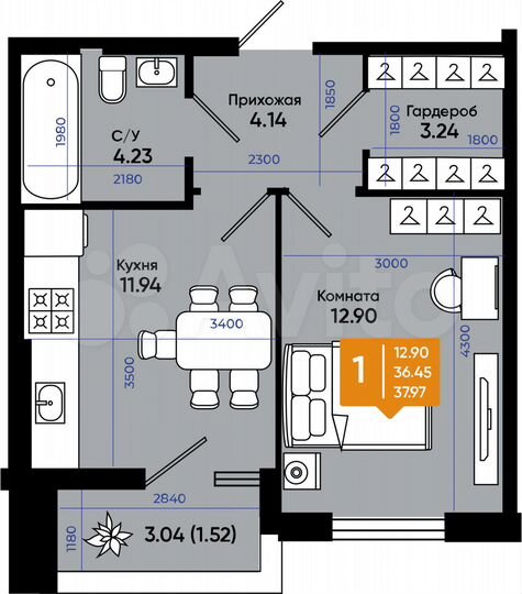 1-к. квартира, 38 м², 2/9 эт.