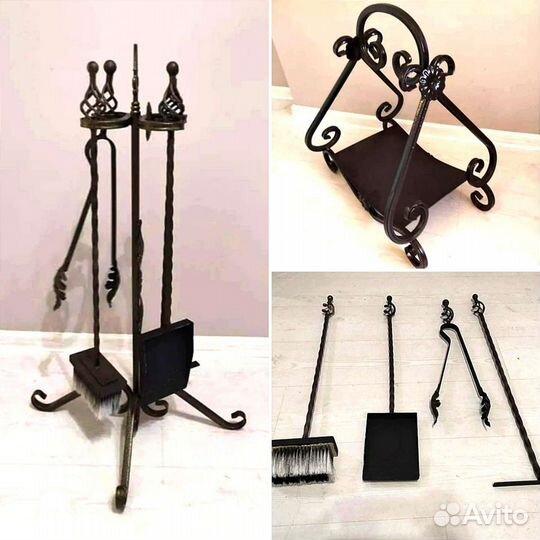 Набор для камина, бани Кочерга совок и дровница