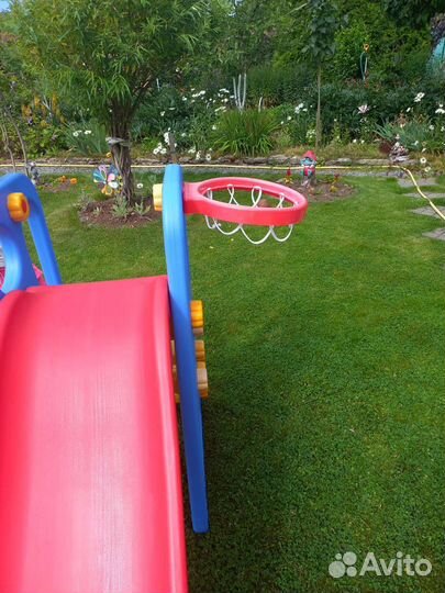 Детский комплекс с качелями и прямой горкой