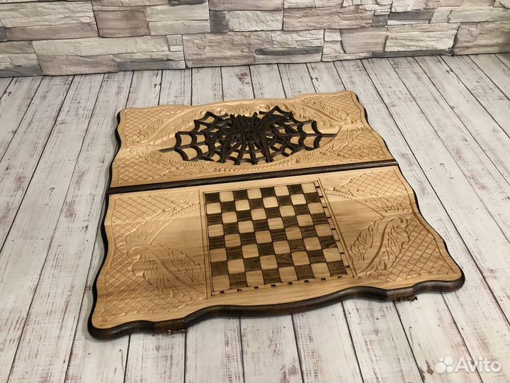 Нарды резные Таширские Паук на белом фоне