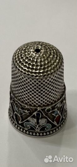 Старинный серебряный наперсток, эмаль, 84 проба