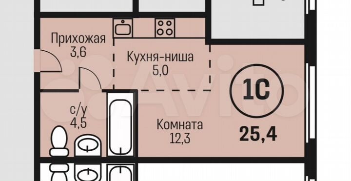 Квартира-студия, 25,4 м², 15/15 эт.