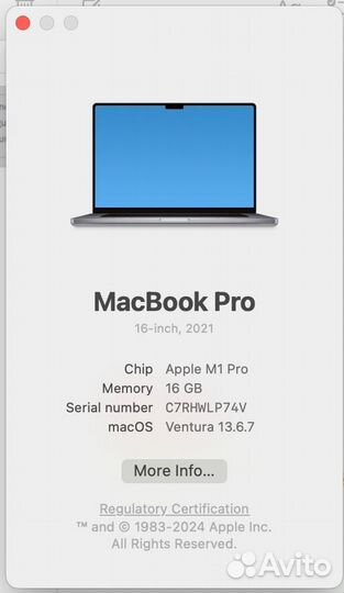 Apple MacBook Pro 16 M1 PRO 16Gb RAM, 512 Gb SSD