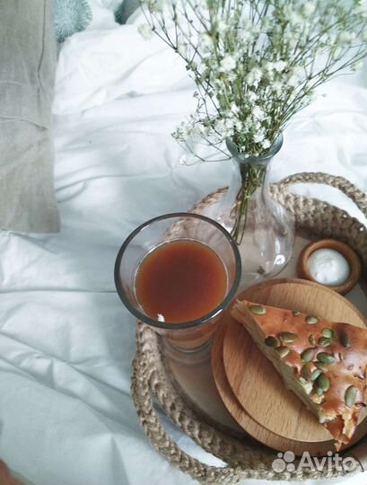 Поднос из джута с деревянным дном