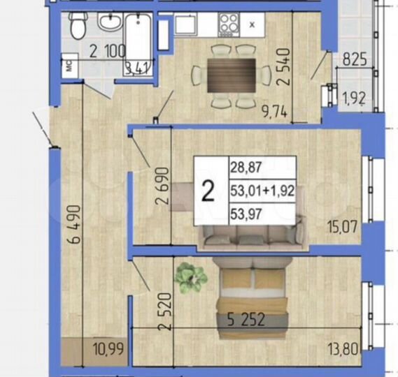 2-к. квартира, 54 м², 9/18 эт.