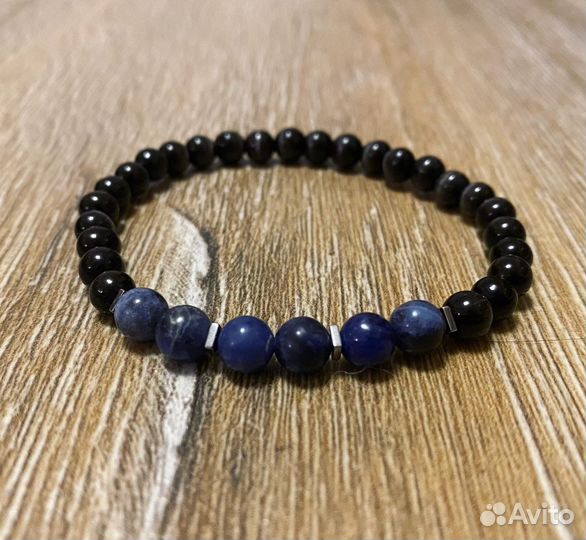 Браслет из Агата и лавы, кош глаза и содалита