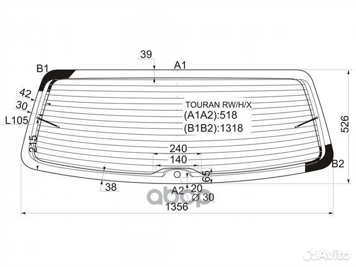 Стекло заднее с обогревом volkswagen touran 03