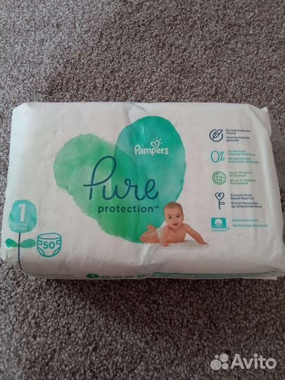 Памперсы детские pampers pure 1 (2-5кг) 50шт