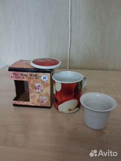 Бокал для чая, фарфор, с ситечком и крышкой, новый