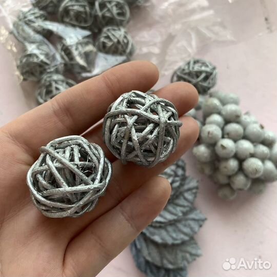 Декор Серебро Шары из ротанга