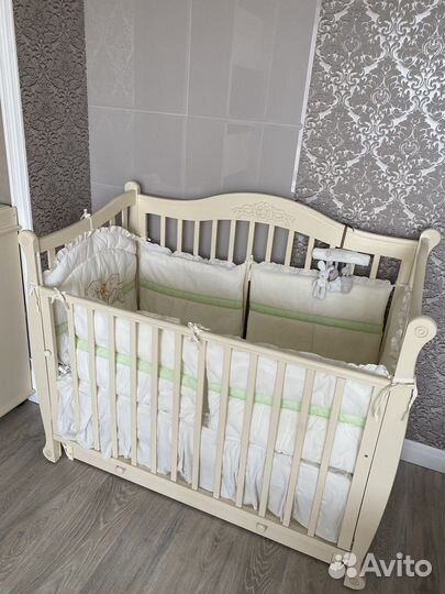 Кроватка Гандылян + матрас + бортики и балдахин