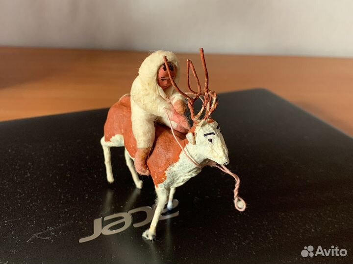 Ватная елочная игрушка СССР якут на олене