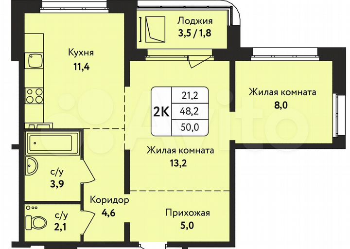2-к. квартира, 50 м², 10/17 эт.