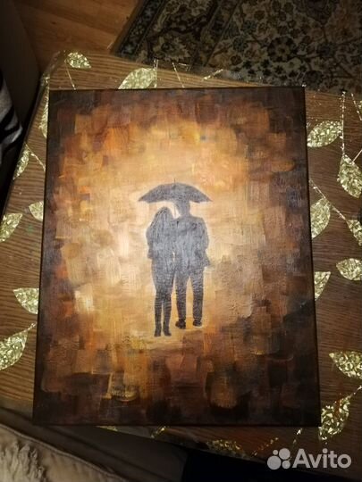 Картина Пара влюбленных под зонтом в осеннем парке