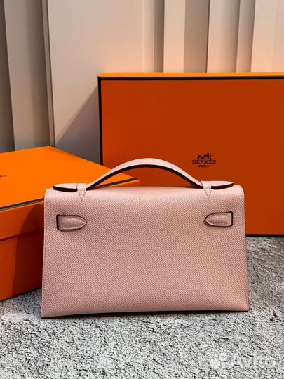 Hermes kelly pochette pink 22 cm кожа Epsom