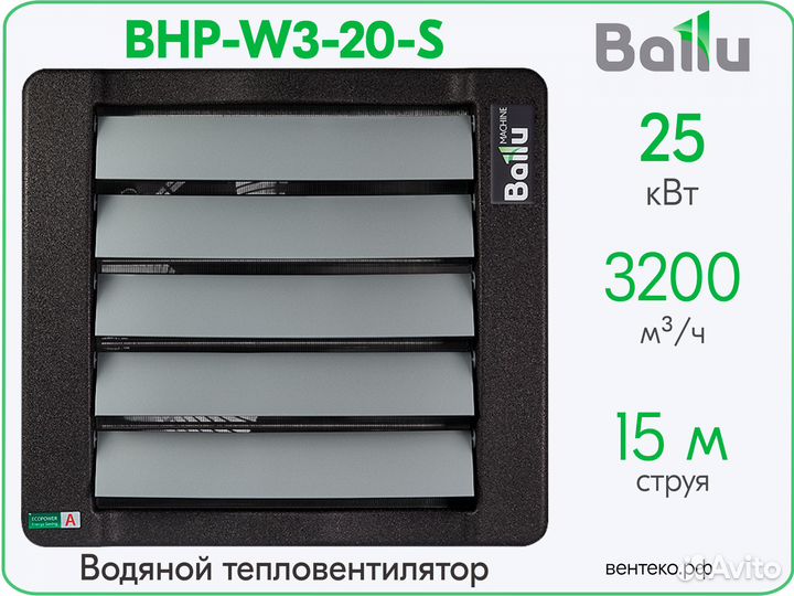 Тепловентилятор водяной Ballu BHP-W3-20-S,12-25кВт