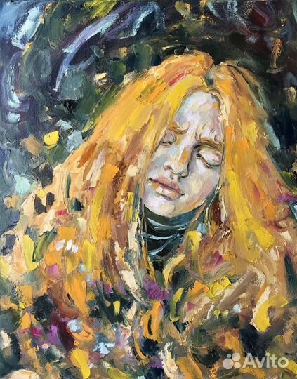 Картина маслом, девушка, осень, 40/50 см