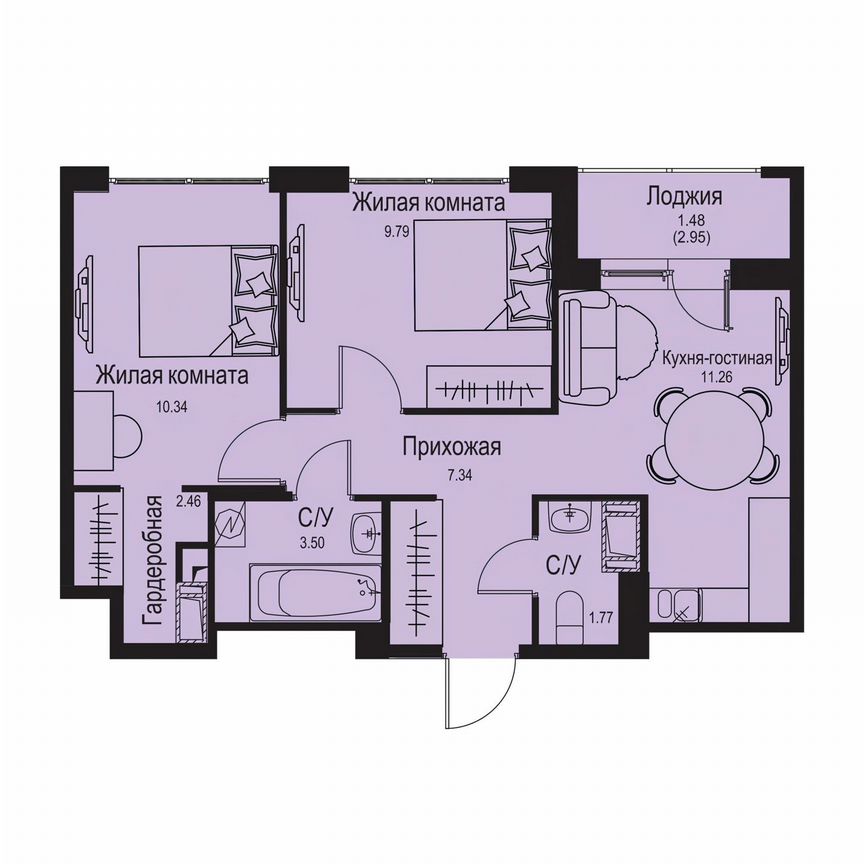2-к. квартира, 47,9 м², 2/9 эт.