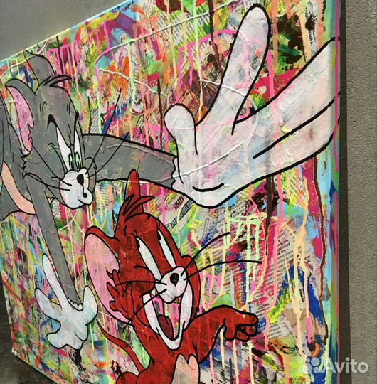 Tom & Jerry Картина акрилом на холсте Поп Арт
