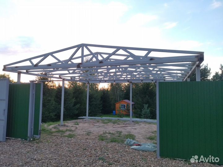 Двускатный навес из профнастила