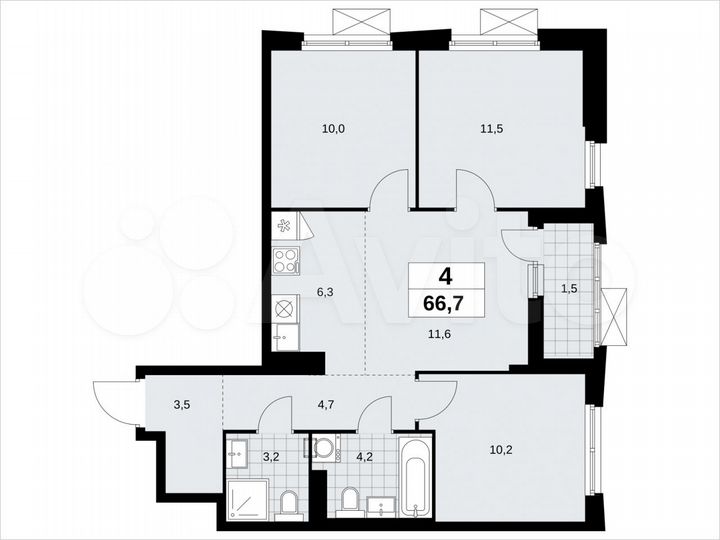 4-к. квартира, 66,7 м², 20/23 эт.